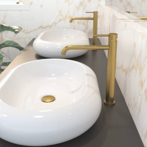 grifo alto lavabo dorado