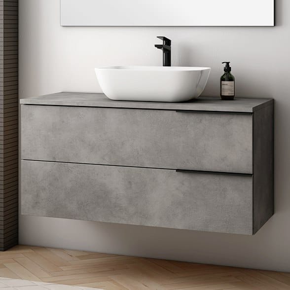 Mueble de baño gris con columna de almacenaje  Cocinas, Baños, Reformas y  Materiales de Construcción
