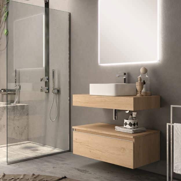 Mueble de lavabo cotagge blanco y roble cambrian Toscana